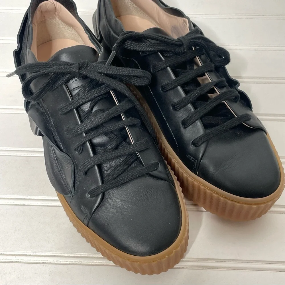 Pinko Francese Platform Sneaker Black Leather Women's Sz 37 635